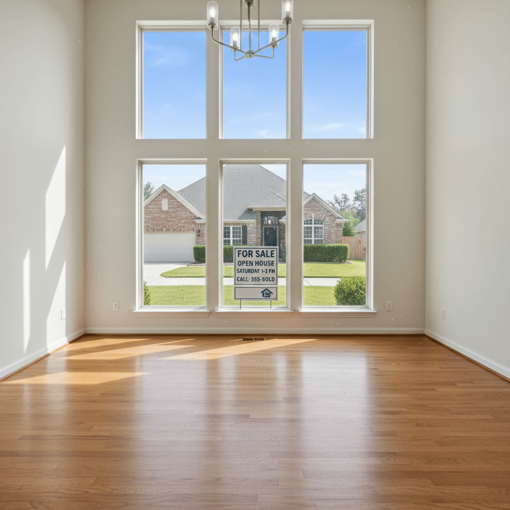 House with real estate sign outside after being cleared out
