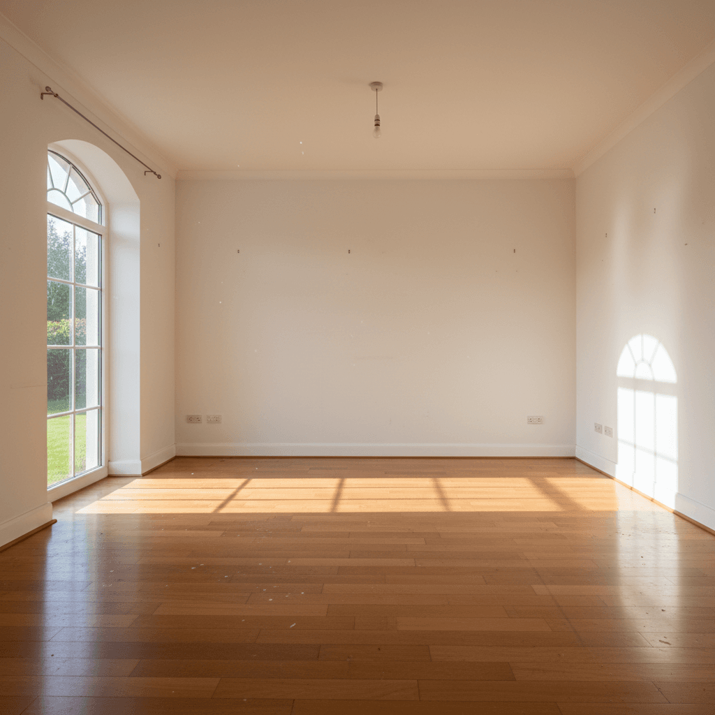 Empty living room after a full property cleanout, bright and clear